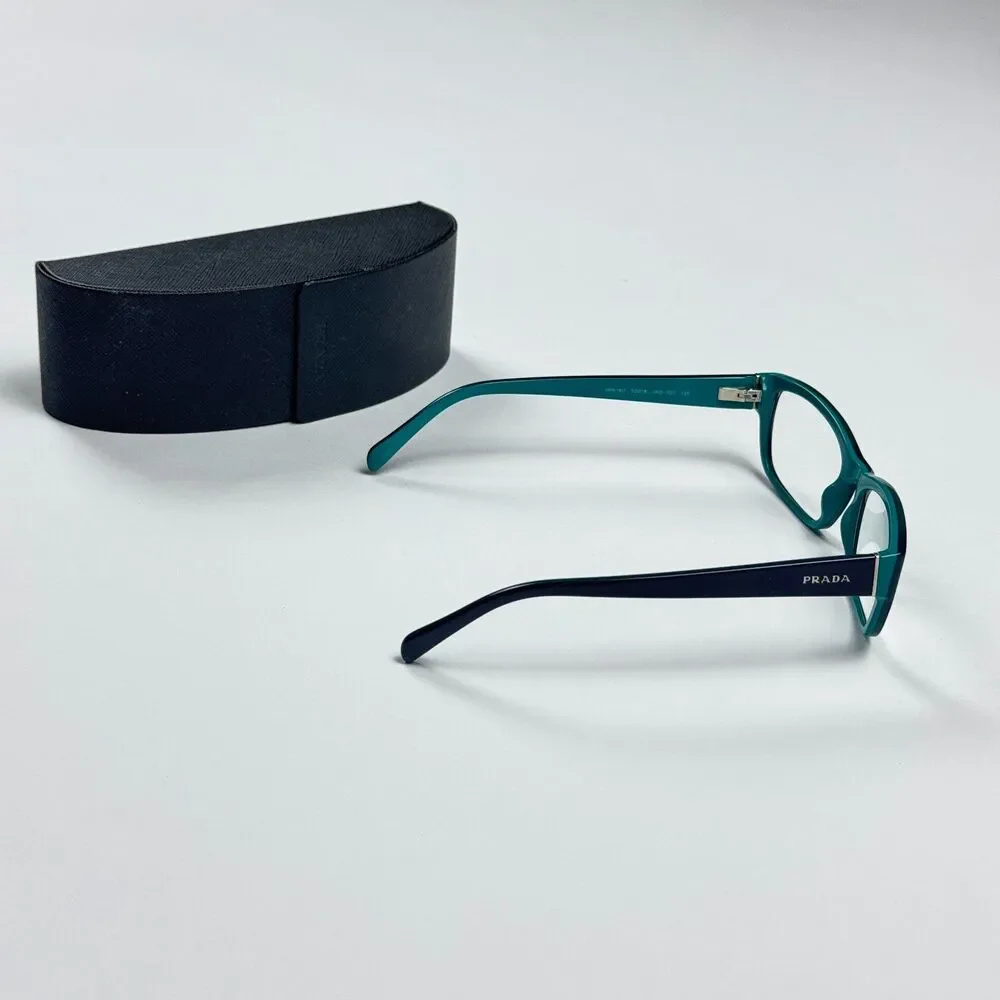 Prada Eyeglass Frames Women 52-18 VPR 18O Black Green Acetate RX Case